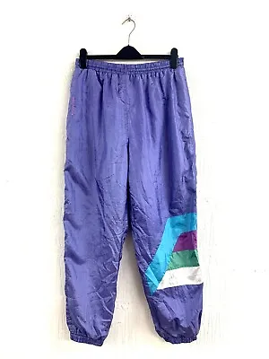 Vintage 80's 90's Retro Patterned Shell Suit Joggers Sport Bottoms Medium • £14.99