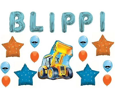 Blippi Happy Birthday Party Balloons Decorations Backhoe Mustache • $33.50