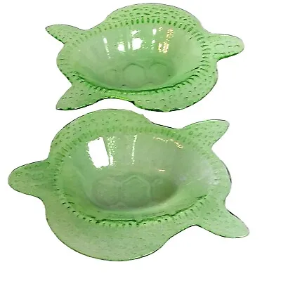 Set Of Two Green Flash Glass Turtle Bowls Candy Dish Trinket Soap Fused Glass • $17.57