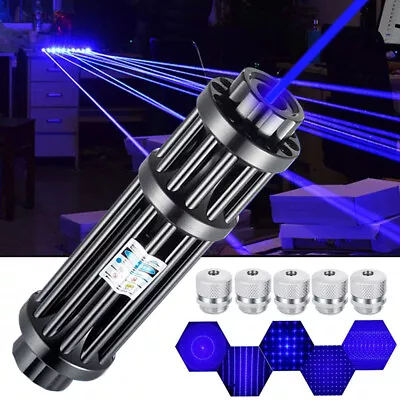 5Watt Blue Burning Laser Pointer  Visible Light Beam +5 Head Caps NEW • $28.99