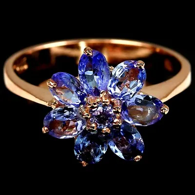 Natural Aaa Blue Tanzanite Oval & Round Sterling 925 Silver Flower Ring 4.75 • £8.02