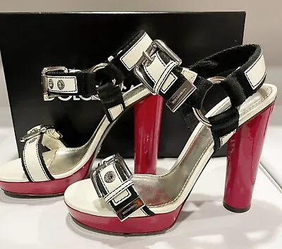 DOLCE & GABBANA Patent Leather Platform Sandals 39.5 RESORT READY D&G EXCELLENT • $145