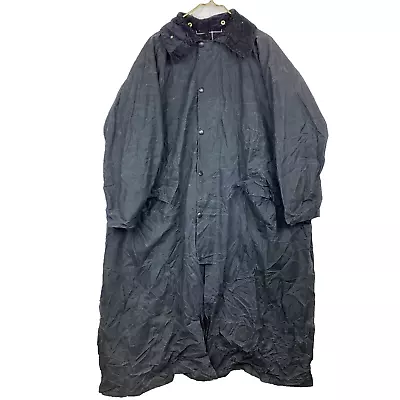 Barbour Burghley Waxed Duster Coat Jacket Large Black Plaid Lined • $135.99
