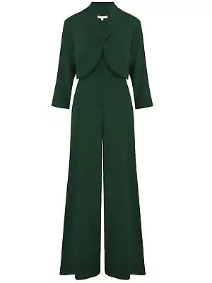 Green 1950s Fifties Retro Vintage Style Palazzo Jumpsuit & Bolero Set • £67.99