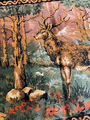 Vintage Velvet Tapestry Deer Elk Wall Hanging Italy 19 X38  Man Cave Lodge Cabin • $18.99