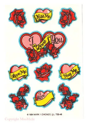 Vintage 80s Mark 1 ROSE Scratch N Sniff Roses Hearts Love Tattoo Sticker Sheet • $0.99