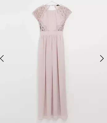 New TFNC Bridesmaid Open Back Scalloped Lace Dress In Mink Size 4 US • £18.87