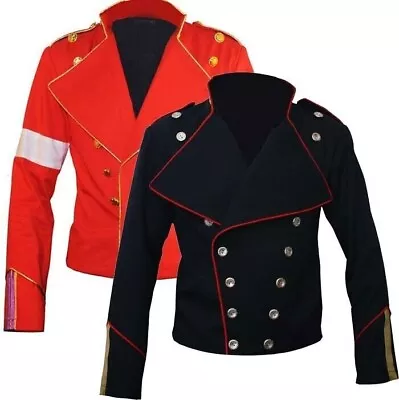 New Michael Jackson Red Trimming Military Black Men Wool Jacket Fast Shipping • $299.91