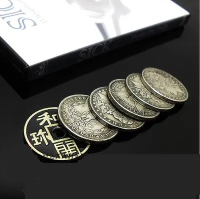 SICK Coin Magic Ponta The Smith (5 Replica Morgan + 1 Chinese Coin ) Magic Trick • $15.99