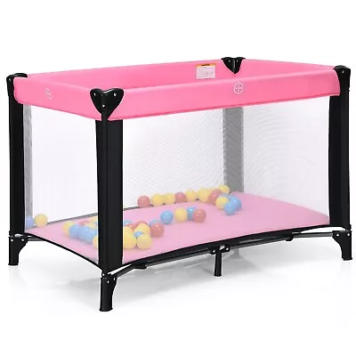 Portable Baby Crib With 50 Ocean Balls And Storage Bag Pink • £72.18