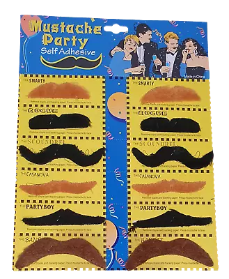 12x Unisex Novelty False Joke Fancy Dress Black & Brown Self Adhesive Moustaches • £3.95