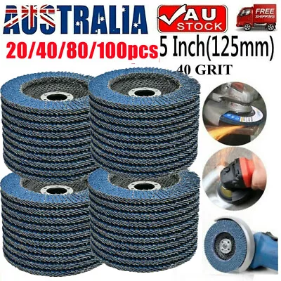 100pcs FLAP GRINDING SANDING DISCS 125mm 5  ANGLE GRINDER WHEEL 40 GRIT AU 20pcs • $25.77