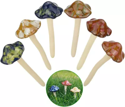 EMAGEREN 6 Pcs Colorful Garden Mushrooms 4 Colour Ceramic Toadstools Ornamental  • £18.26