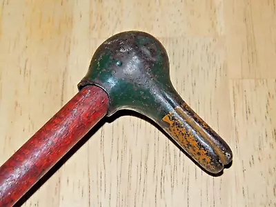 Antique Primitive 1890 Cast Iron Duck Head On Wooden Shaft Cap Cane Rare! • $175