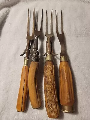 Vintage Stag Handle Meat Carving Forks-Lot Of 4-Unknown Makers • $9