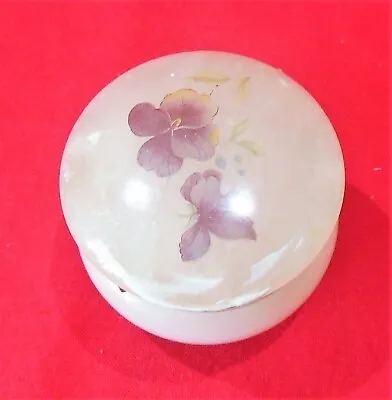 Small Hand Carved Alabaster Trinket Jar English Violets Hinged Round Italy • £19.27