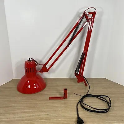 Vintage Swing Arm Extending Drafting Desk Lamp Light Painted CHERRY RED • $49.99