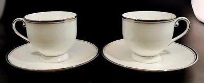 Mikasa Bone China AK018 Gothic Platinum Footed Teacups Set Of 2 With Saucers • $19.79