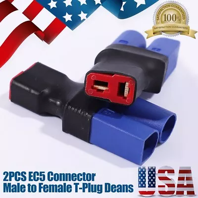 2 Pcs EC5 Male To Female Deans T-Plug Adapter Connector For RC Lipo Battery • $8.29