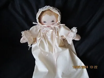 Vintage Hand Crafted  Baby Rag Doll With Christening  Gown & Bonnet • £9