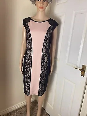 George Black Nude Stretchy Lace Pencil Wiggle Galaxy Bodycon Party Dress Size 12 • £10