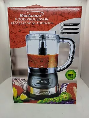 Brentwood 3 Cup Food Processor Black 200W Stainless Steel Blades Dishwasher Safe • $34.99