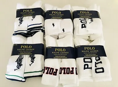 Random 6-pack Men's Polo Ralph Lauren WHITE Cotton Crew Socks Size 8-12 • $32.99