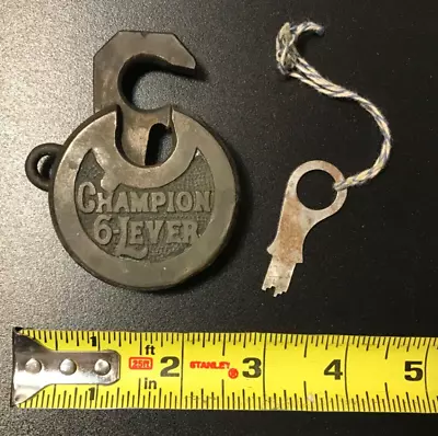 Antique MILLER LOCK CHAMPION 6 LEVER Push Key - Works Great! • $48.96