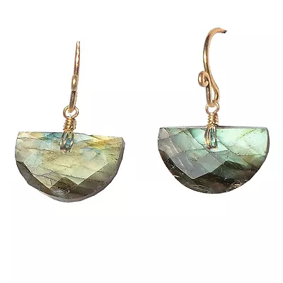 Half Discs Of Labradorite Drop Earrings - USA Made • $46