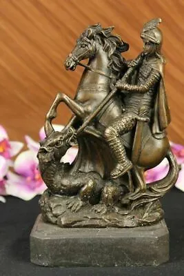 Saint George Dragon Slayer Military Saint Roman Soldier Bronze Marble Statue Art • $124.50