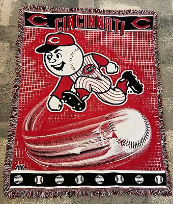 Vintage Cincinnati Reds Woven Tapestry Throw Blanket Northwest MLB Mr Red Redleg • $40