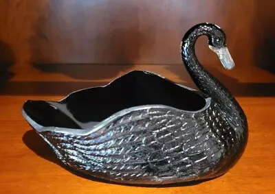 Vintage L E Smith Black Amethyst Glass Swan Dish Planter Trinket Great Condition • $24.99