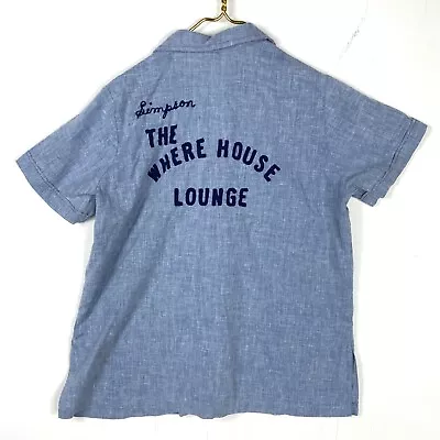 Vintage 1960s Chain Stitch Bowling Shirt Size 42 Blue Made Usa • $50.99