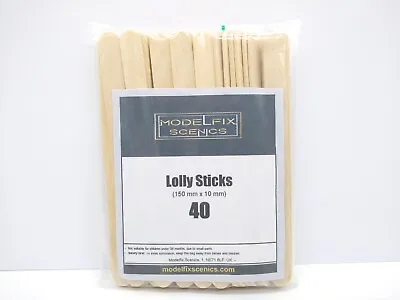 Modelfix Scenics 40 Long Wooden Lolly Sticks 150mm X 10mm For Model Making • £3.69