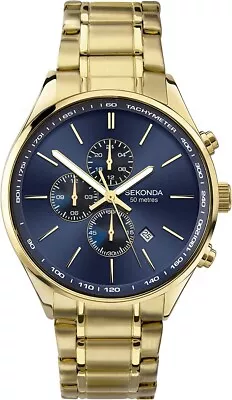 Sekonda Mens Chronograph Watch With Blue Dial And Gold Bracelet 1840 • £49.99