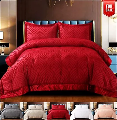 Luxury Embossed Quilted Bedspread Bed Throw & Pillowcase Double King Bedding Set • £42.65