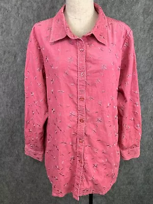 Mainstreet Blues Plus Large Pink Floral Embroidered Button Down Long Sleeve Top • $14.37