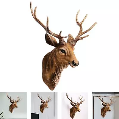 Wall Mounted Deer Head Home Decor Stag Head Rustic Deer Antler Plaque Statue • £55.97