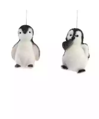 Set Of 2 Flocked PENGUIN Christmas Ornaments By Kurt Adler • $11.49