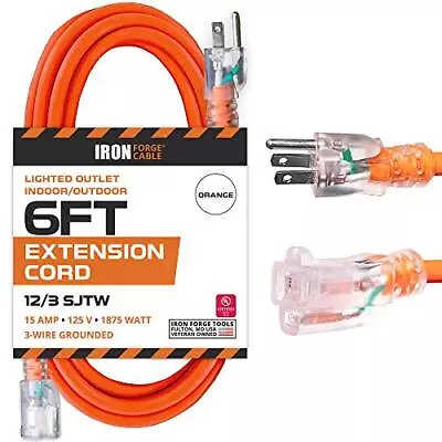 6 Ft Lighted Outdoor Extension Cord -12/3 Heavy Duty Orange Cable -3 Prong • $15.99