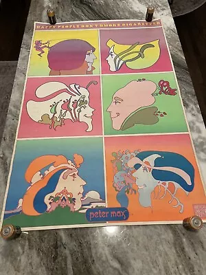 Peter Max American Cancer Society Poster Blacklight Happy People Don’t Smoke VTG • $170.83