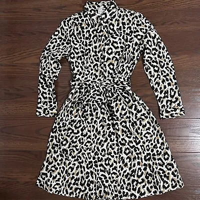 NWOT  J Crew Leopard Print Shirt Dress Sz 4 Belted Cotton Poplin Knee Length • $32