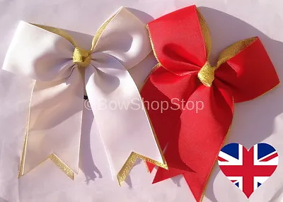 Christmas Hair Bow Large Bow Red White Gold Sparkle Cheerleader Bobble Elastic • £2.50