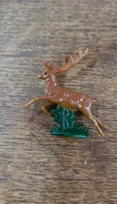 Vintage Mini Hard Plastic Christmas Reindeer 1.5  Antlers Leeping Deer On Grass • $6.99