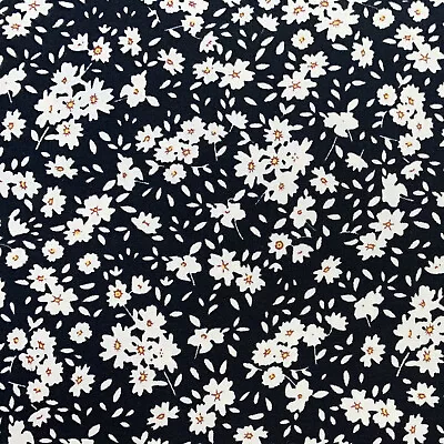 100% Cotton - White Daisy Ditsy Floral Black - Fabric Craft Material Metre • £7.99