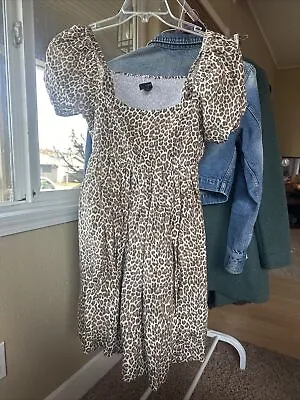 J. Crew Linen Cupro Mini Babydoll Dress In Leopard Print Size 8 Cheetah Brown • $12.20