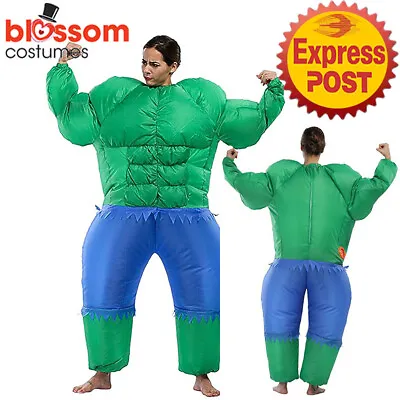 K354 Green Muscle Hulk Adult Fan Inflatable Costume Suit Superhero Hero Funny • £23.54