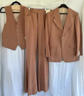 Vintage Pioneer Wear Leisure Suit 3 Piece Jacket Pants Vest Mauve Pink 40/34 • $200