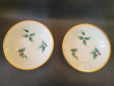 (2) Mikasa Ribbon Holly Christmas Pattern Fruit Dessert Sauce Bowl 5.75  • $32.99