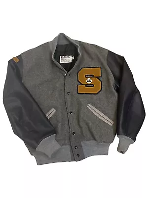 High School Varsity Lettermen's Jacket Size Large L Navy And Gray Wool DeLONG S • $65